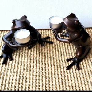 Restoration Hardware Bronze Metal Frog Candleholders Bookends Heavy Ser of 2